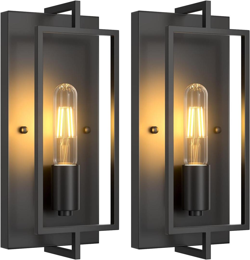 FadimiKoo Farmhouse Black Wall Sconces, Vintage Wall Sconces Lighting Set of 2, Indoor Rustic Hardwired Wall Decor for Living Room Bedroom Hallway