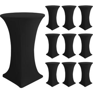 Cocktail Table Covers-Spandex Round High Top Table Cloths 10 Pack 32x43 Inch-Black Stretch Fitted Bar Tall Tablecloth for Pub Bistro Highboy Party Event Banquet Height Folding Satnding