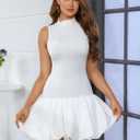 Ekaliy Bubble Dress for Women Sexy Sleeveless Mock Neck Knit Open Back Mini Dress Bodycon Y2k Party Club Short Dress (White, M)