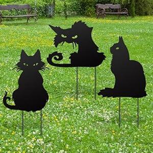 Lingvee 3 Pack Halloween Decorations Outdoor Metal Halloween Garden Stakes Metal Ghost Pumpkins Black Cat Yard Signs Decor for Outside Garden Lawn Porch Patio Party Decorations(Black Cat Style)