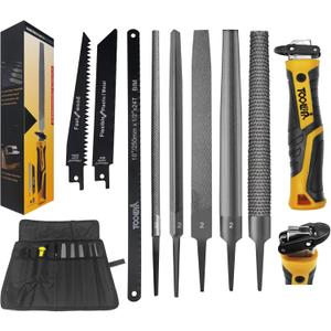 File Set, File & Saw Set. metal file,metal files tools for steel,Professional Steel File Triangle/Flat/Half-Round/Round Files for MetalWoodPlastic,Woodworking, Blade Quick Change Mechanism (8-in-1 File Set)