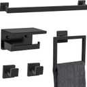 5 Pieces Black Towel Bar Set Bathroom Hardware Accessories Set Upgraded Toilet Paper Holder with Shelf Towel Holder Set for Bathroom Stainless Steel Wall Mounted