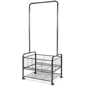 Black Metal Rolling Laundry Hamper Butler Cart Basket with Hanging Garment Rack, Storage Organizer with Mobile Wheels