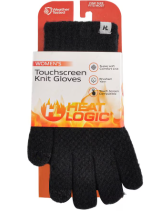 Heat Logic Women Winter Knitted Gloves| Soft, Warm & Touchscreen Compatible for Cold Weather, Outdoor and Indoor Activities (Black - Thermal Knit)