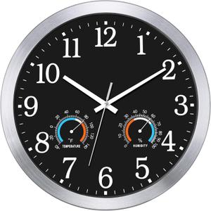 Caysie 16 Inch Large Outdoor Clocks Waterproof with Thermometer Combo-Black