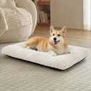 Bedsure Washable Dog Bed for Crate Large Sized Dog, Soft Fluffy Bubble Fleece Pet Bed Mat for Deep Sleep, Non-Slip and Machine Washable Kennel Sleeping Pad for Crate/Floor/Car, 35"x23"x3.5", Beige