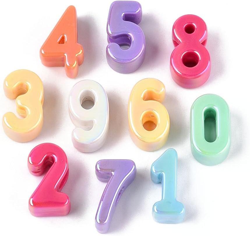 DanLingJewelry 200Pcs Random Colorful 0-9 Number Acrylic Beads UV Plating Letter Spacer Beads for Jewelry Making DIY Bracelets Crafts