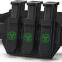 OWB Magazine Holster for 9MM .40 S&W Double-Stack Mags, Tactical Triple Mag Pouch - Belt-Only Adjustable Clip (Fits Up to 2.25" Belts)& Universal Retention Fit