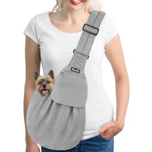 SlowTon Dog Carrier Sling - Thick Padded Adjustable Shoulder Strap Dog Carriers for Small Dogs, Puppy Carrier Purse for Pet Cat with Front Zipper Pocket Safety Belt Machine Washable (Light Gray, M)