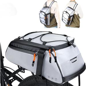 WOTOW Bike Rear Rack Bag - 10L Large Full Reflective Waterproof Trunk Bag, Multifunctional Bicycle Ebike Back Seat Cargo Carrier with Shoulder Strap(Full Reflective)