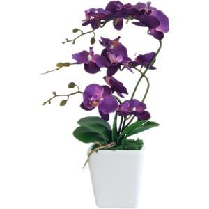 15" Tall Artificial Silk Phalaenopsis Orchid Flower Plant Pot Arrangements (Dark Purple)