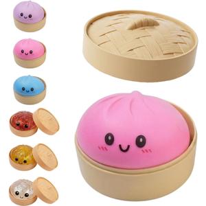 Dumpling Squishy, Dumpling Squishy Mystery Box, Glitter Dumplings Mystery Box, Colorful Dumplings Stress Balls Fidget Sensory Toy, Easter Basket Stuffers Party Favors (Pink)