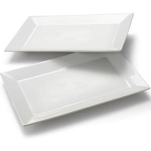 18" x 12" Large Serving Platters Set of 2, Porcelain Heavy-Duty Large Serving Trays, White Rectangular Plates for Turkey, Food, Fruit, Party, Wedding, Christmas, Chip and Scratch Resistant, Extra Large