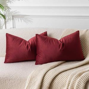 JUSPURBET Decorative Pillow Covers Set of 2 Velvet Throw Pillow Covers for Couch Sofa Bed Soft Lumbar Cushion Covers with Hidden Zipper for Living Room Home Decor,Burgundy,14x24 inch