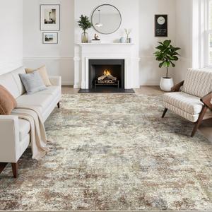 WITSHOCK 9x12 Area Rugs for Living Room : Machine Washable - Non Slip Modern Abstract Rug for Bedroom Under Dining - Stain Resistant for Household - Pet Owners (Rust Color) (Brick Red/Off-white/Light Gray)