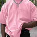 WDIRARA Men's Letter Graphic T Shirts Crew Neck Short Sleeve Tee Summer Top (Pink, XL)