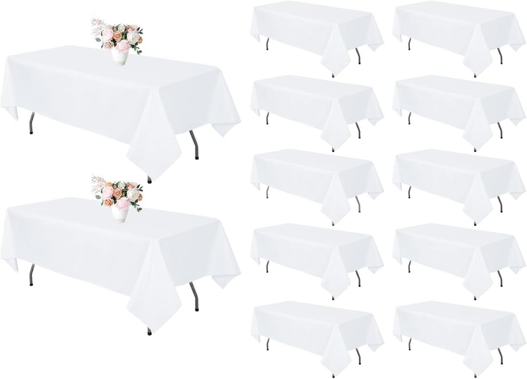 12 Pack White Tablecloth 60 x 102 Inch Rectangular Table Cloth for 6 Foot Rectangle Tables, Wrinkle Resistant Washable Polyester Fabric Table Covers for Wedding Party Banquet Buffet and Camping