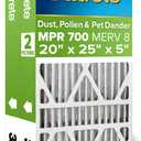 Filtrete 20"x25"x5" Air Filter, MPR 700, MERV 8, Clean Living Dust, Pollen and Pet Dander Reduction 3-Month Pleated 5" Air Filters, 2 Filters