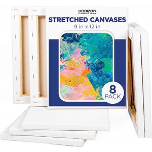 Horizon Group USA Stretched Canvas 9" x 12" 8 PK, 16mm Thick, 100% Cotton, for Painting, Pouring, Oil Paint, Multi-Media Art, 8-Pack (204038)