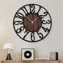 1st owned Large Wall Clock for Living Room Decor- 20" Decorative Antique Silent Non Ticking,Battery Operated,Black Metal,Wood Clocks for Farmhouse,Dining Room,Bedroom,Kitchen - Arabic Numerals