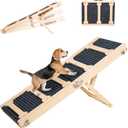 GENMOUS 30.5" Wooden Adjustable Dog Ramps for Bed, Non-Slip Traction Mat Foldable Dog Ramp for Small Medium Doggie to get on Bed, Level to 18" with 5