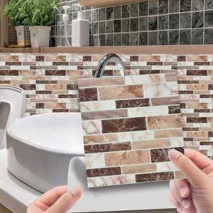 FunStick Peel and Stick Backsplash for Kitchen Hexagon 12"x12" Back Splashes for Kitchen Backsplash Tiles Peel and Stick Tile Stickers for Bathroom Shower Self Adhesive Wall Tiles Waterproof 5 Sheets (Brown)