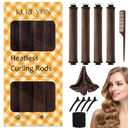 Overnight Heatless Hair Curler- 4 Piece Set- Jumbo Heatless Curls- Satin Flexi Rods to Sleep in- No Heat Curler Overnight Sleeping Curls Styling Tools- Gentle Rollers for All Hair Types (Brown)