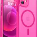 CANSHN Magnetic Compatible with iPhone 12 Case, Upgraded [Full Camera Protection] [Compatible with Magsafe] [Translucent Matte] Shockproof Protective Phone Case Cover 6.1 Inch - Hot Pink