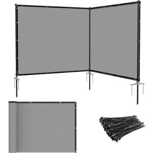 Patio 6' x 12' Outdoor Privacy Screen Freestanding Temporary Fence Panels Net Cover with Metal Poles for Outside Backyard Pool Garden Air Conditioner Fencing, Light Gray