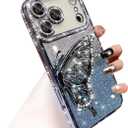 Changjia for iPhone 17 Pro Max Glitter 3D Butterfly Case,Cute Luxury Bling Sparkly Diamond Rhinestones Liquid Flowing Case with Camera Lens Protector Women Girls Cover for iPhone 17 Pro Max 6.9", Blue