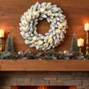 Maysing Flocked Christmas Wreaths for Front Door 13.7 Inch with 20 LED Lights Artificial Snow Spruce Christmas Wreath for Indoor Outdoor Wall Window Fireplace Table Centerpiece Winter Holiday Decor