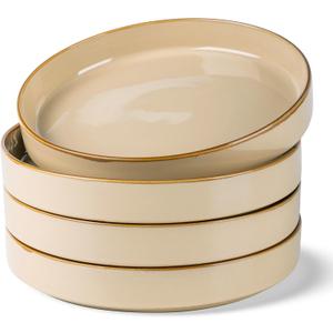 GBhome 9'' Large Ceramic Pasta Bowls, 32oz Stoneware Pasta Serving Bowls Set of 4 for Kitchen, Wide Bowls for Fruit,Pasta,Salad,Oatmeal,Meal, Microwave Safe, Reactive Glaze-Warm Sand