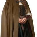 Renaissance Hooded Cloak Medieval Velvet Cape Wizard Witch Cloak Capelet Halloween Cosplay Costume for Women Men (Brown)