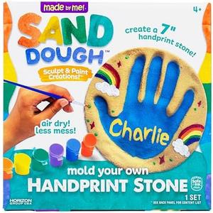 Made By Me! Sand Dough Sculpt & Paint Creations! Mold Your Own Hand Print Stone, DIY 7-inch Handprint Stone Kit, Mess-Free Stepping Stones, Staycation Activity, Keepsake Gift for Kids Ages 4+