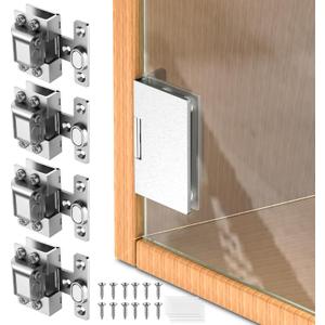 Glass Door Hinges,Glass Hinges,Glass Cabinet Hinges,304 Stainless Steel,Silent Closing for Thickness 5-8mm Doors (Silver,4 Pack)