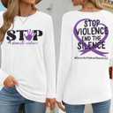 MNLYBABY Stop Domestic Violence Shirt Women: Domestic Violence Awareness Sweatshirt Purple Ribbon Lightweight Long Sleeve Top (White, M)
