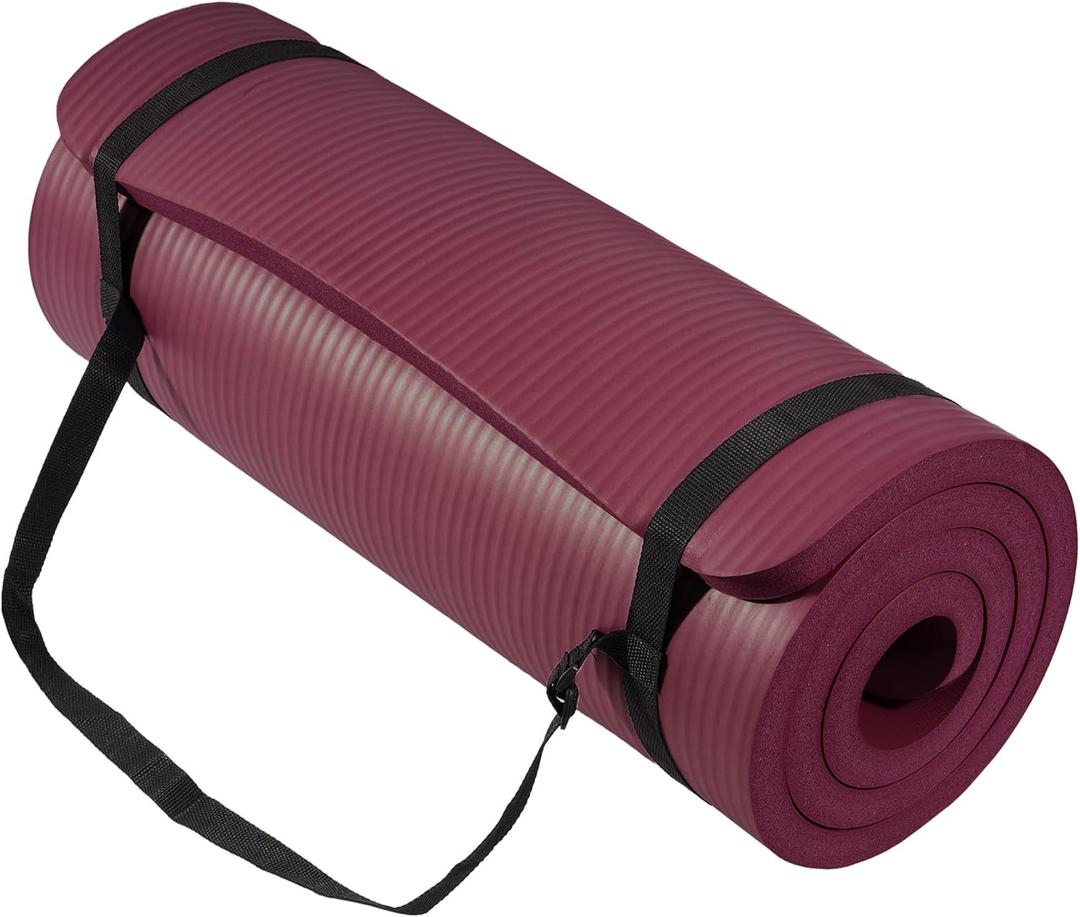 Yoga Mat 1-Inch Extra Thick High-Density Exercise Mat with Non-Slip Surface & Carry Strap for Men & Women Tear-Resistant Pilates Workout Mat for Home Gym, Floor Fitness (Deep Wine)