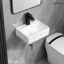 Small Vessel Sink 15"x12" Wall Mount Bathroom Sink Rectangular White Porcelain Ceramic Mini Floating Tiny Bathroom Wall Mounted RV Sink, 15.3"x12" Wall Mount