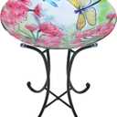 MUMTOP Bird Bath-Bird Baths for Outdoors - Dragonfly Large Bird Bath Bowl with Metal Stand, Glass BirdBaths for The Garden Lawn Yard Decor (dragonfly)
