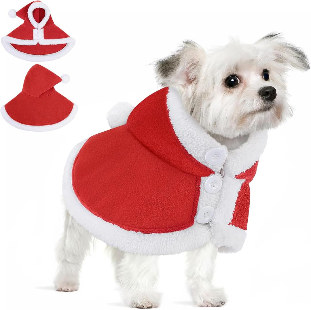 AOFITEE Dog Christmas Cloak - Christmas Dog Costume, Funny Red Pet Santa Cloak with Hat for Small Dogs, Soft Fleece Xmas Cape Holiday Party Outfit for Cats & Puppy, Medium Dogs