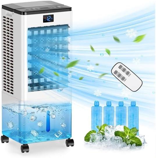 Portable Air Conditioners, 8L Evaporative Air Cooler with 12H Timer and 4 Mode, Portable AC with 3 Speed and 120° Oscillation, Fast Cooling Room Air Conditioner for Bedroom Home Garage Office Nursery