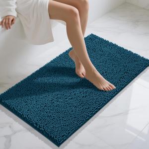 Yimobra Long Bathroom Rugs 44"x24", Extra Soft Non Slip Bath Mat for Tub, Super Absorbent Quick Dry Shaggy Rug Floor Carpet, Machine Washable,Peacock Blue