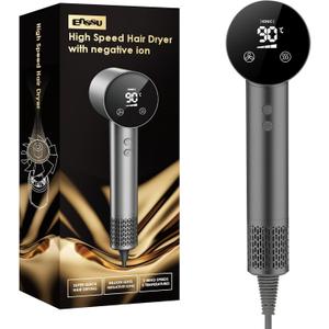 Professional Ionic Hair Dryer - 110,000RPM High-Speed,Lightweight,1500W Powerful Blow Dryer with Cool Shot Button,Dual Voltage,Concentrator Nozzle & Smart Temperature Control for Fast Drying (Rk201-black)