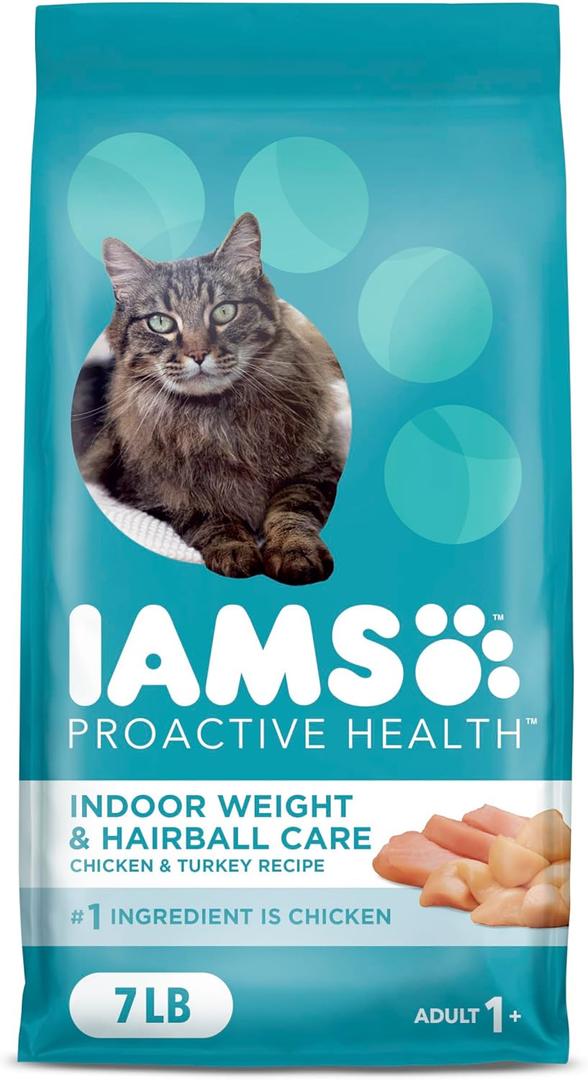 IAMS Proactive Health Indoor Weight Control & Hairball Care Adult Dry Cat Food, Chicken & Turkey Recipe, 7 lb. Bag (7 Pound (Pack of 1)) (Best By: Nov/18/2026)