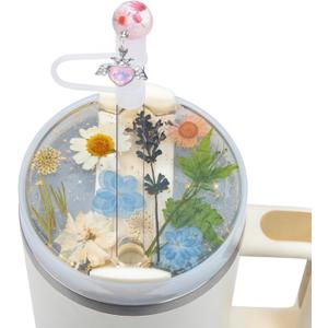 Used for Stanley Cup Lid Accessories Charms, Dried Flower Lid Charms for Stanley Cups H2.0 Accessories 30oz 40oz with Silicone Straw Cover Cap for Tumblers