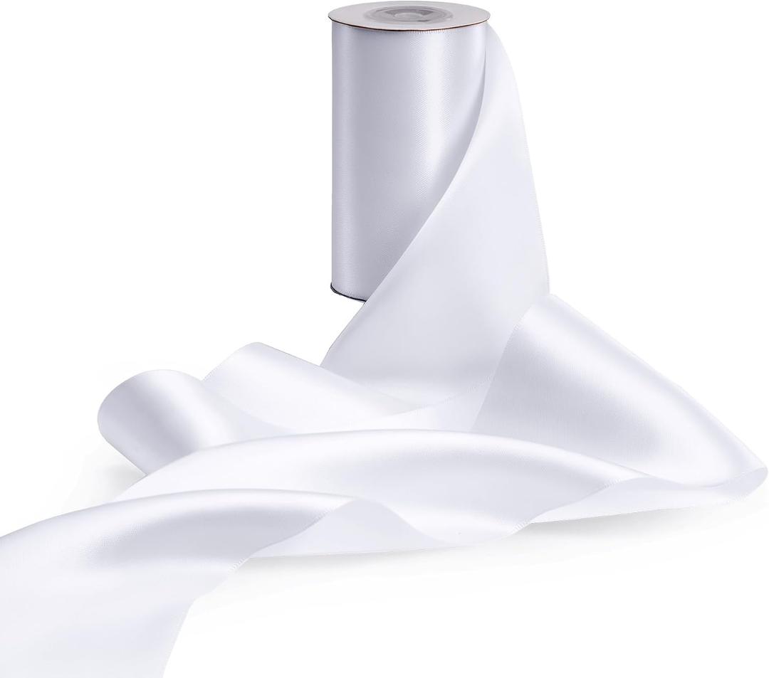 White Satin Ribbon 4 Inch Wide Double Face White Ribbon for Gift Wrapping Chair Sashes Wedding Party Decor Bows Making Flower Bouquet Wrap and More -10 Yards