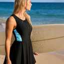 beautyin Womens One Piece Swim Dress Athletic Swimsuits Modest Bathing Suit 2026 Zip Up Swimdress (Black/Blue Print, Small)