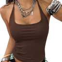 KIRUNDO Halter Tops for Women Crop Tank Going Out Tops Y2k Trendy Camisole Workout Sleeveless Backless Summer Clothes 2026 (Brown, L)