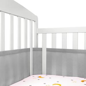 Breathable Crib Mesh Liner, 11" H (28cm) Essential 3mm Mesh, Protects Baby Legs and Arms, Grey
