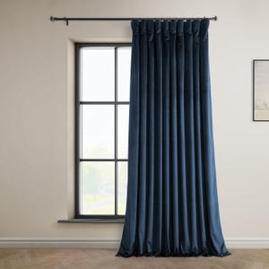 HPD Half Price Drapes Heritage Plush Velvet Curtains 96 Inches Long Room Darkening Curtains for Bedroom & Living Room 100W x 96L, (1 Panel), Eternal Blue